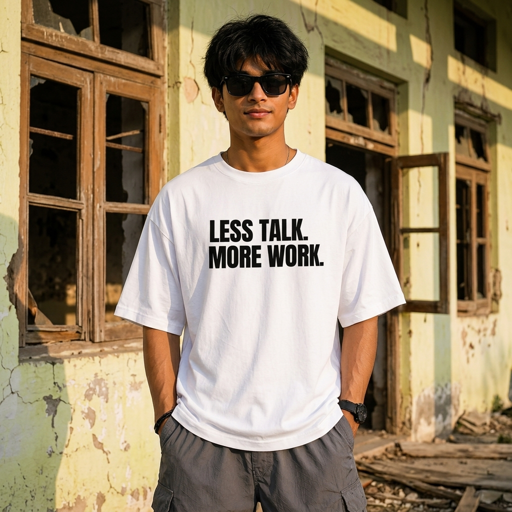 Less Talk. More Work. Oversized T-Shirt | Minimal Motivation | Premium Cotton Tee