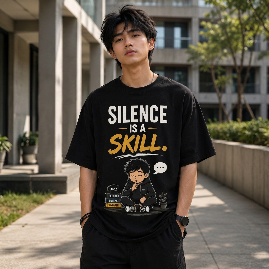 Silence Is A Skill Oversized T-Shirt | Motivational Graphic Tee | Premium Cotton