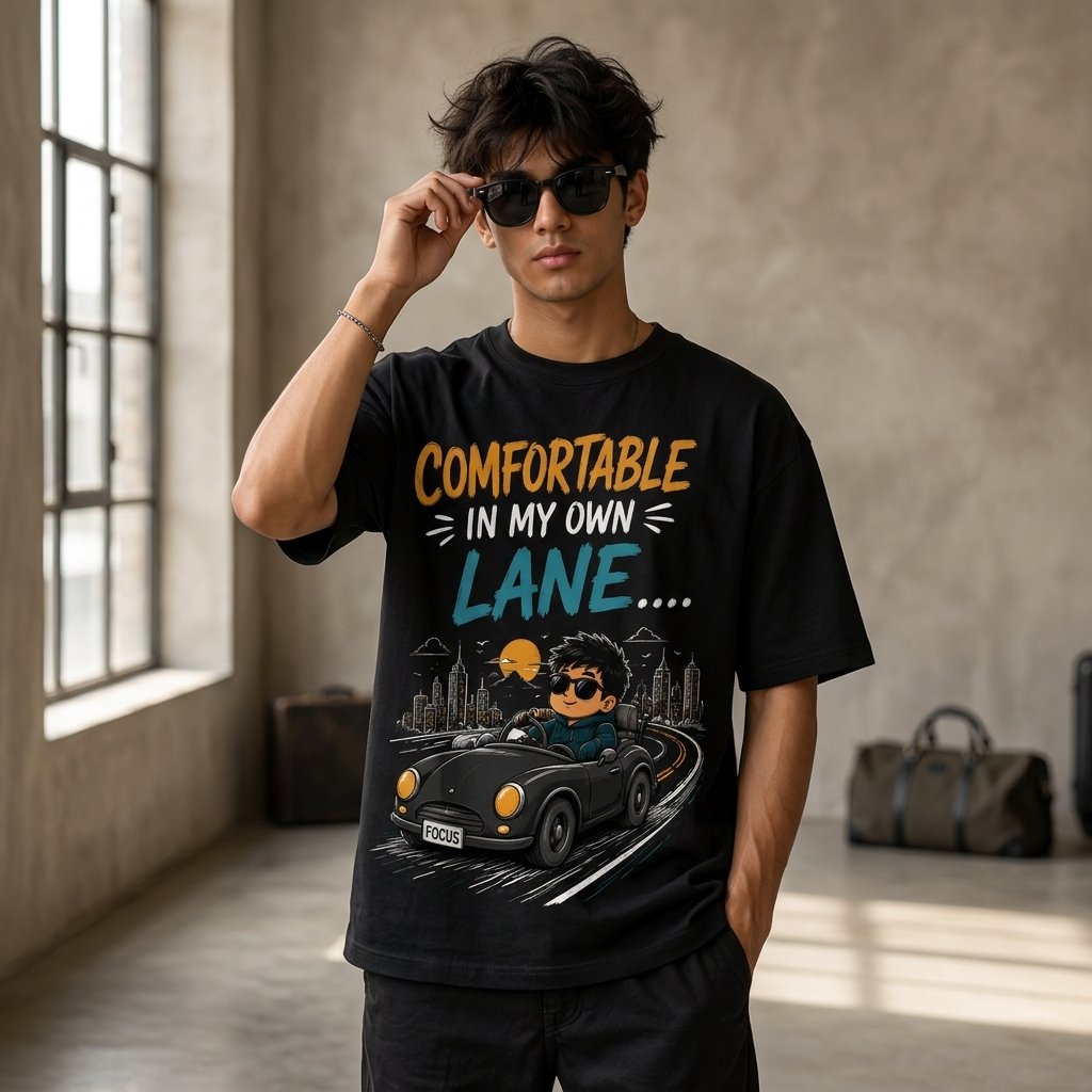 Comfortable In My Own Lane Oversized T-Shirt | Graphic Back Print | Premium Cotton Streetwear Tee
