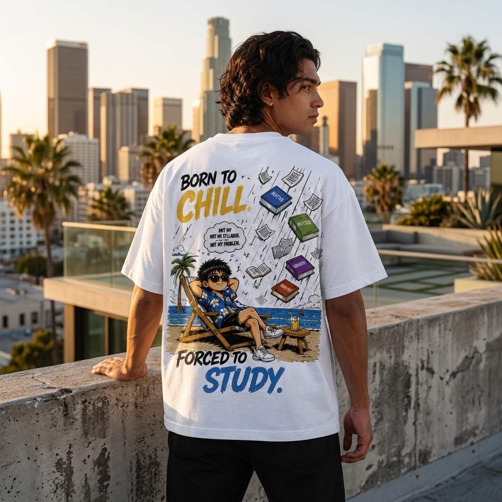 Born To Chill Forced To Study | Premium Oversized Cotton T-Shirt