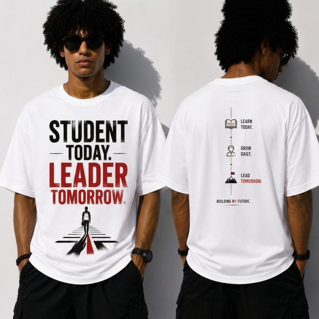 Student Today. Leader Tomorrow. Oversized T-Shirt | Motivational Graphic Tee | Premium Cotton