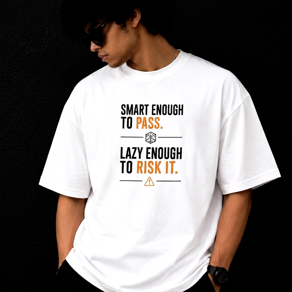 Smart Enough to Pass. Lazy Enough to Risk It. | Premium Oversized Cotton T-Shirt