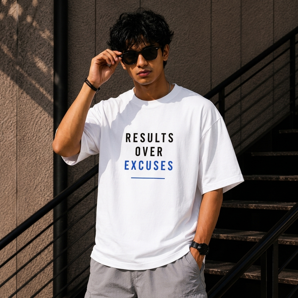 Results Over Excuses Oversized T-Shirt | Minimal Motivation | Premium Cotton Tee
