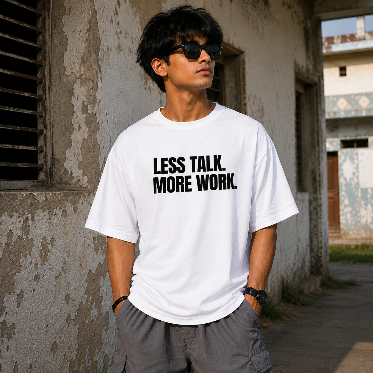 Less Talk. More Work. Oversized T-Shirt | Minimal Motivation | Premium Cotton Tee