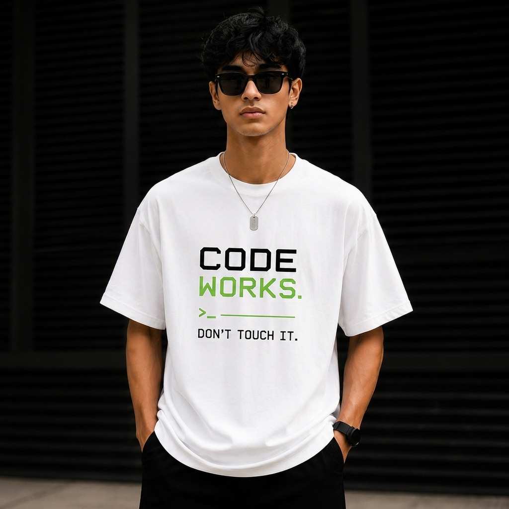 Code Works. Don't Touch It. | Premium Oversized Cotton T-Shirt