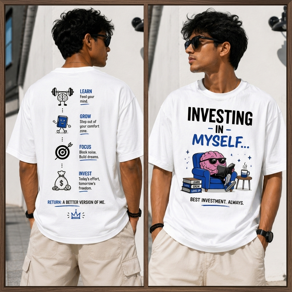 Investing In Myself Oversized T-Shirt | Self Growth Graphic Tee | Premium Cotton Streetwear