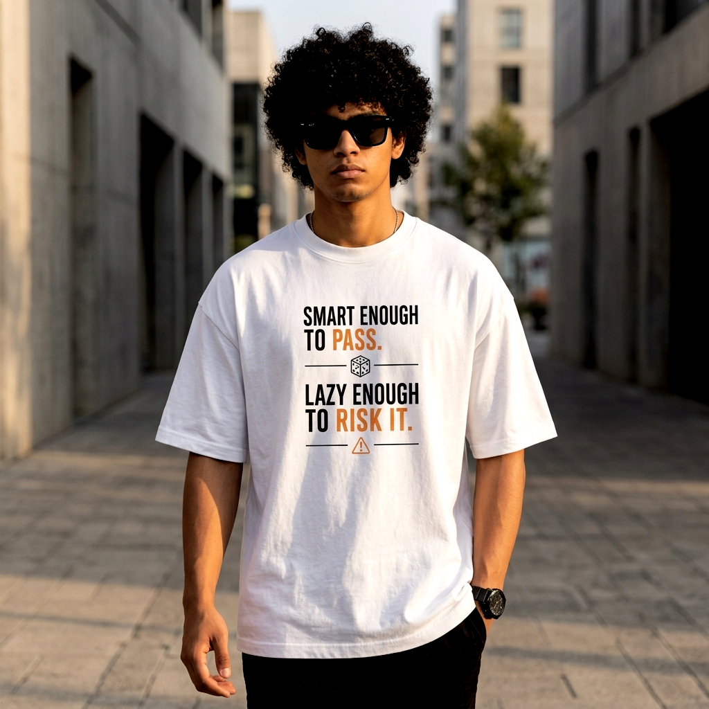 Smart Enough to Pass. Lazy Enough to Risk It. | Premium Oversized Cotton T-Shirt