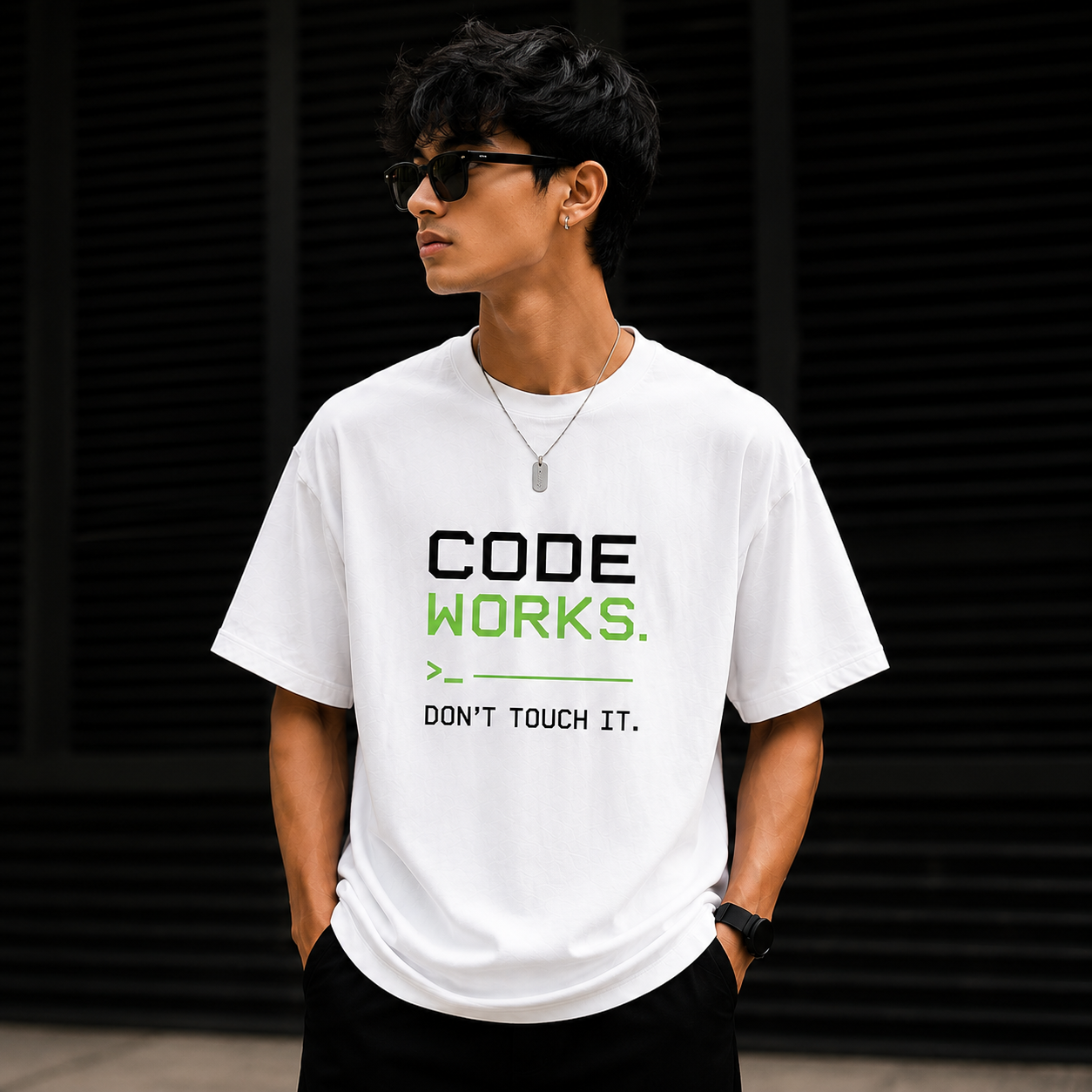 Code Works. Don't Touch It. | Premium Oversized Cotton T-Shirt