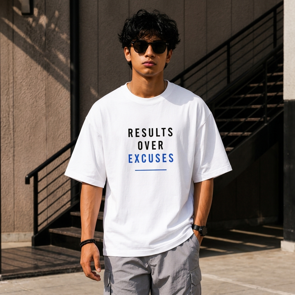 Results Over Excuses Oversized T-Shirt | Minimal Motivation | Premium Cotton Tee