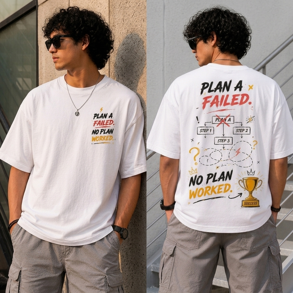 Plan A Failed. No Plan Worked Oversized T-Shirt | Success Mindset Graphic Tee | Premium Cotton