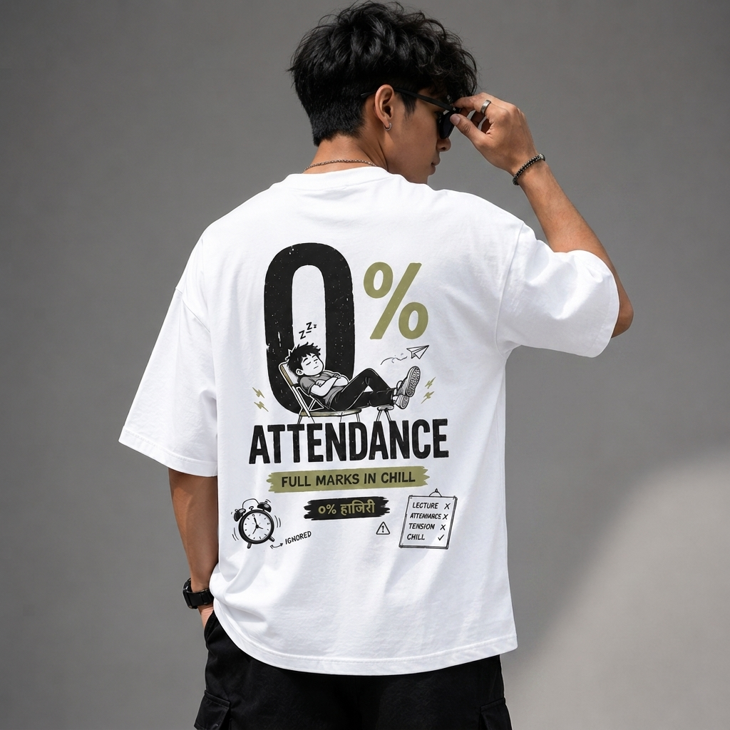 Rebel Student 0% Attendance Oversized T-Shirt | Graphics Collection | Premium Cotton Tee