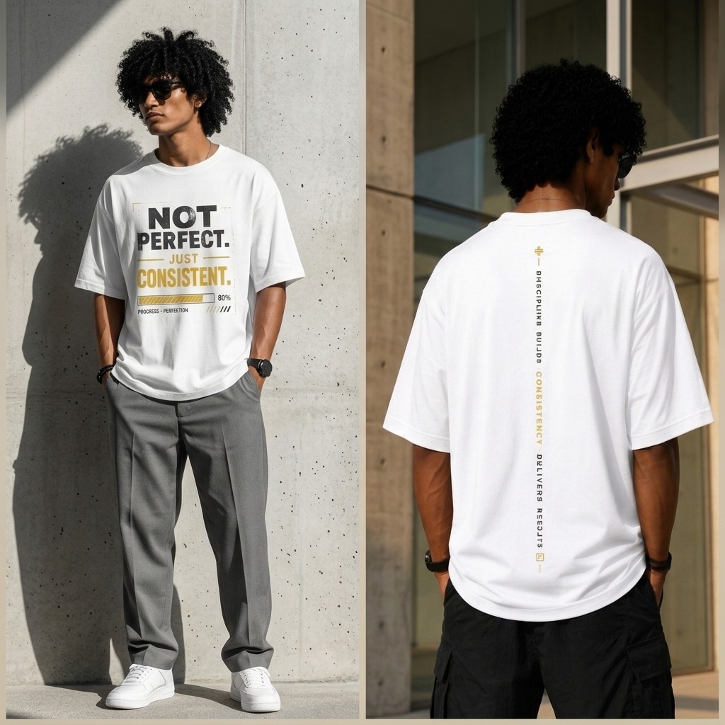 Not Perfect. Just Consistent. Oversized T-Shirt | Minimal Motivation | Premium Cotton Tee