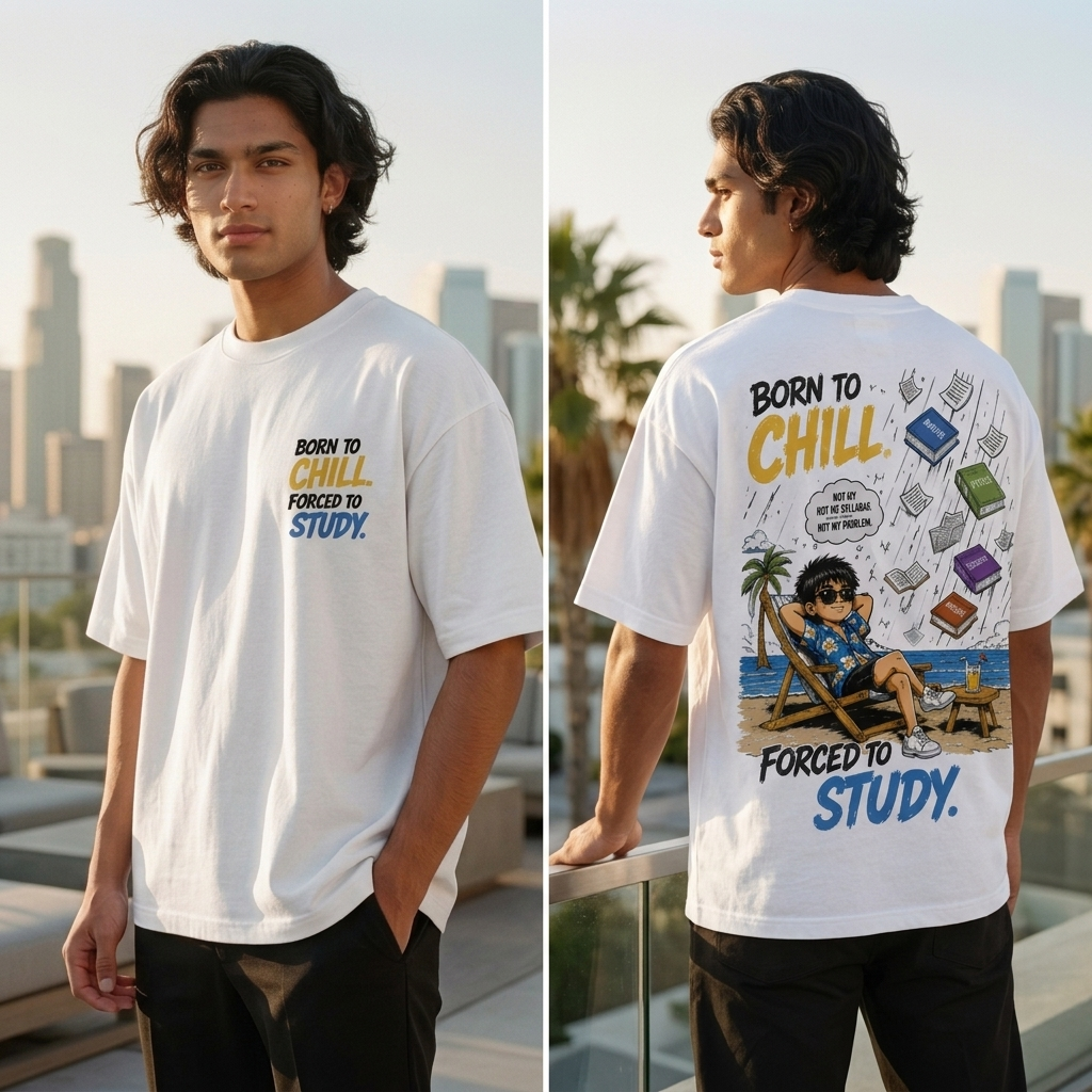Born To Chill Forced To Study | Premium Oversized Cotton T-Shirt