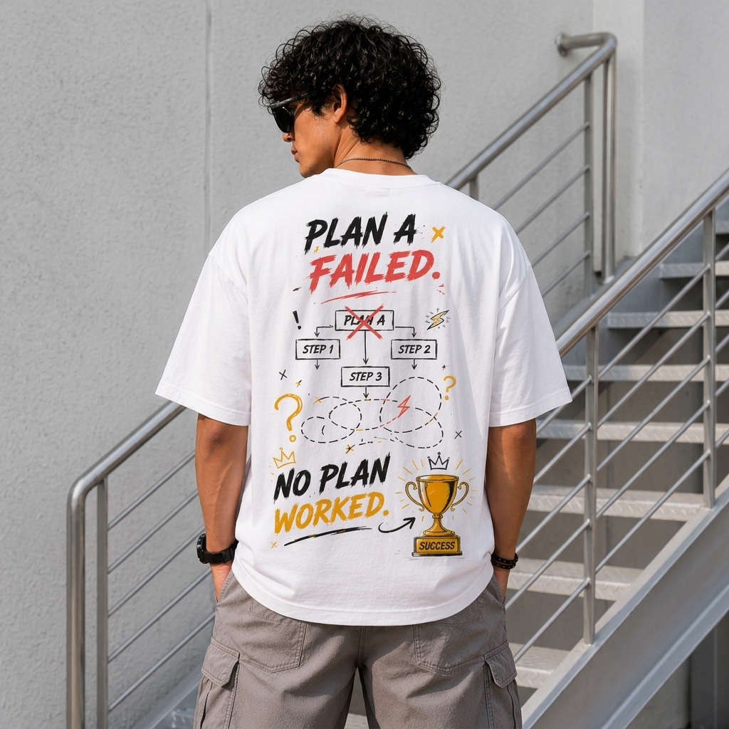 Plan A Failed. No Plan Worked Oversized T-Shirt | Success Mindset Graphic Tee | Premium Cotton