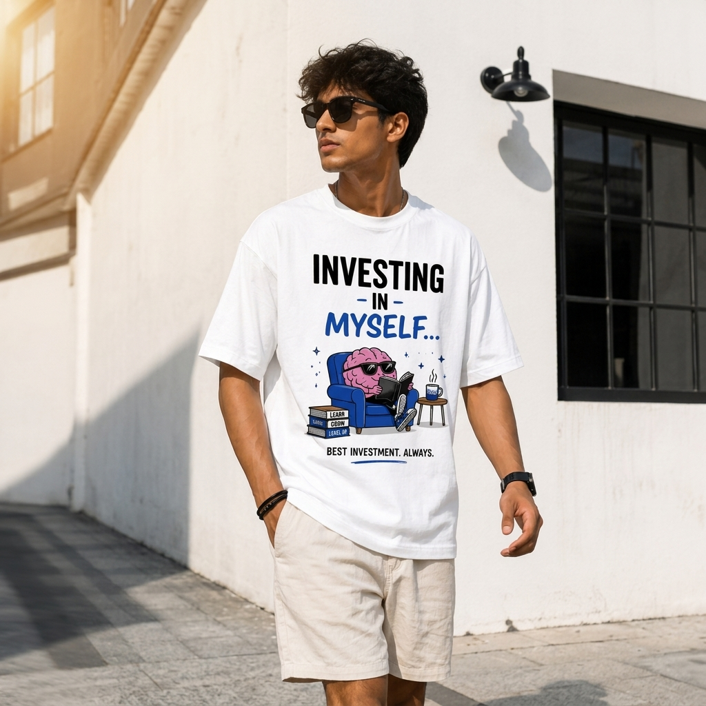 Investing In Myself Oversized T-Shirt | Self Growth Graphic Tee | Premium Cotton Streetwear