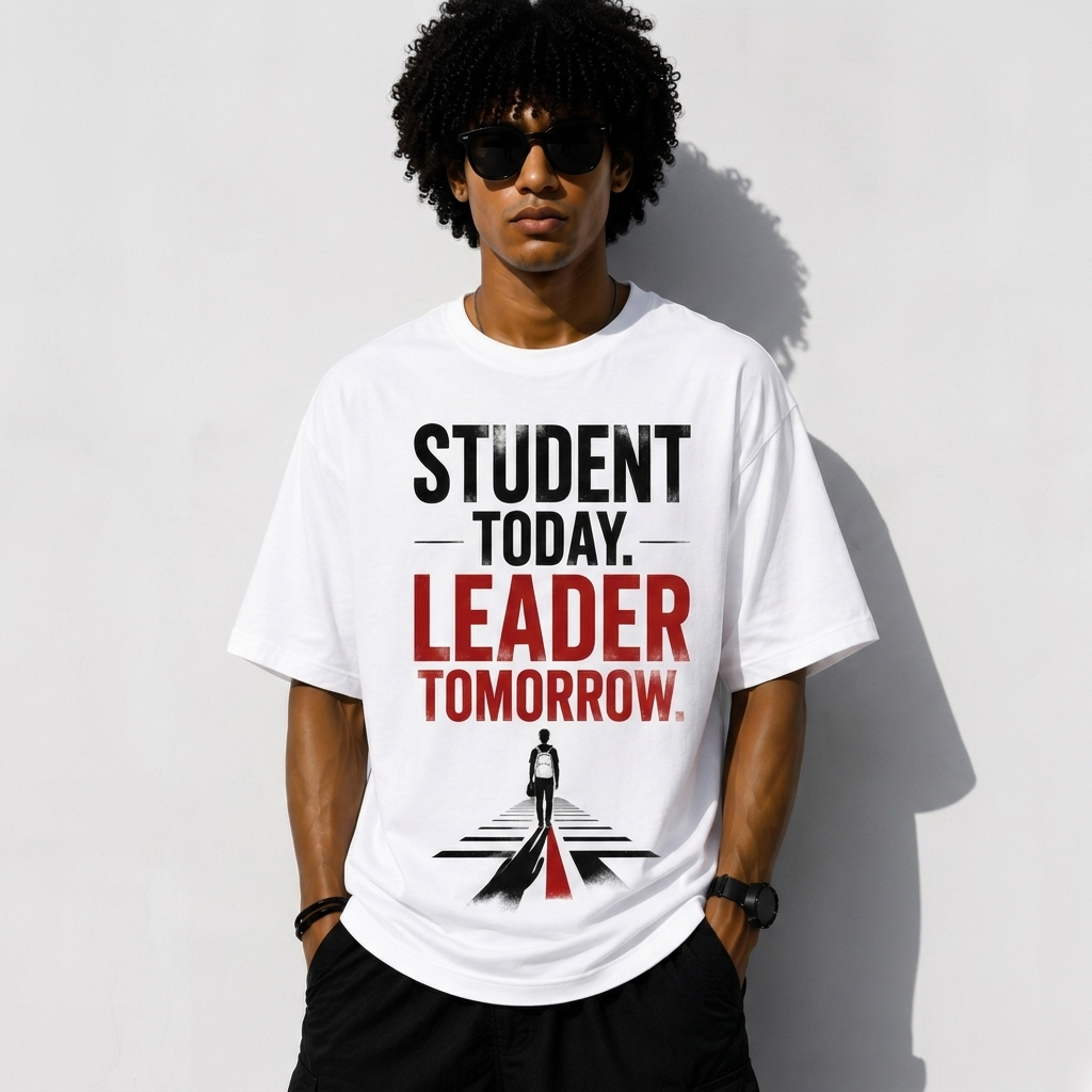 Student Today. Leader Tomorrow. Oversized T-Shirt | Motivational Graphic Tee | Premium Cotton