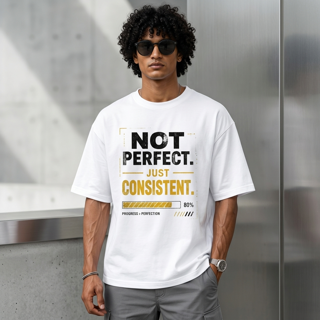 Not Perfect. Just Consistent. Oversized T-Shirt | Minimal Motivation | Premium Cotton Tee