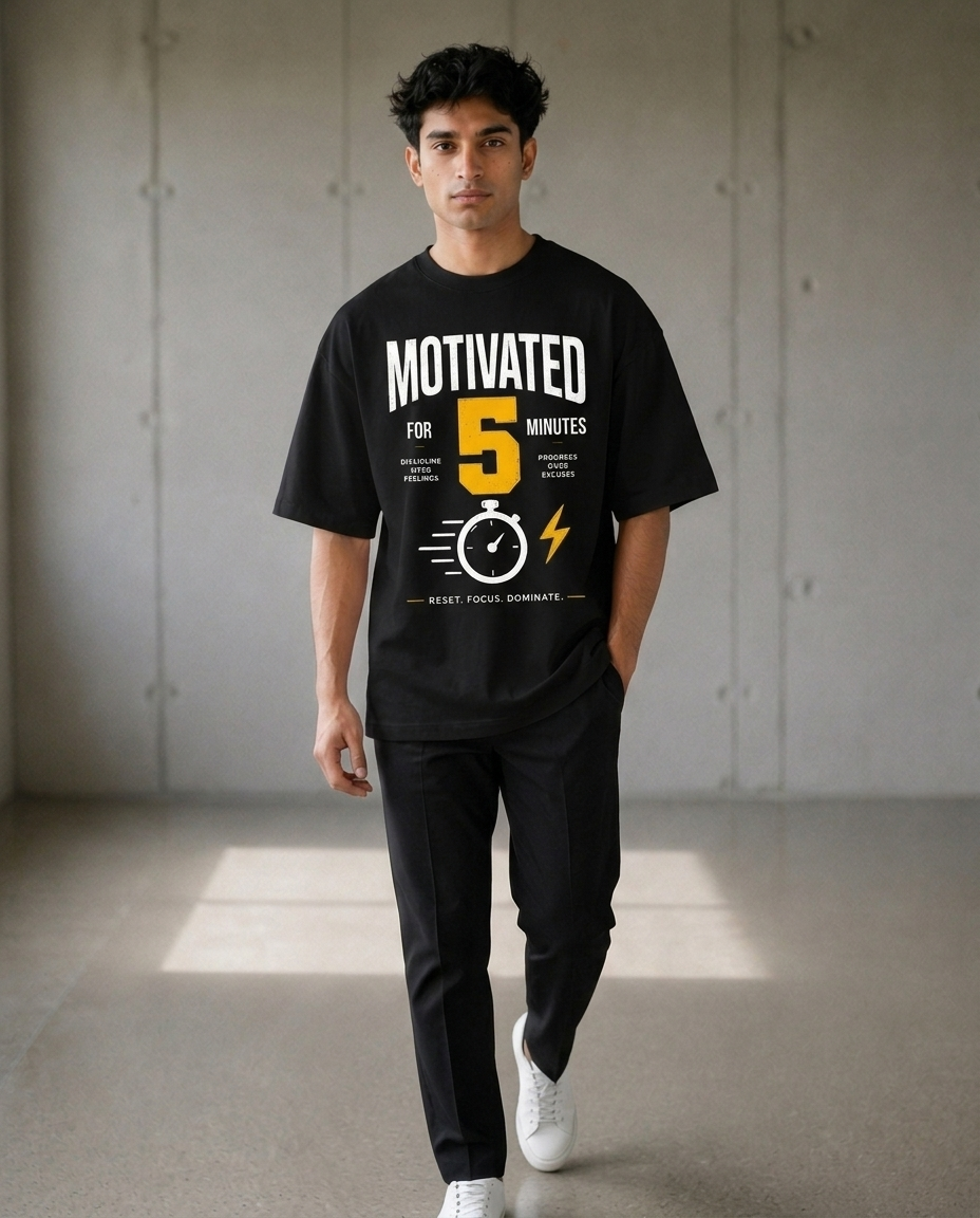 Motivated for 5 Minutes Oversized T-Shirt | Backbencher Edition