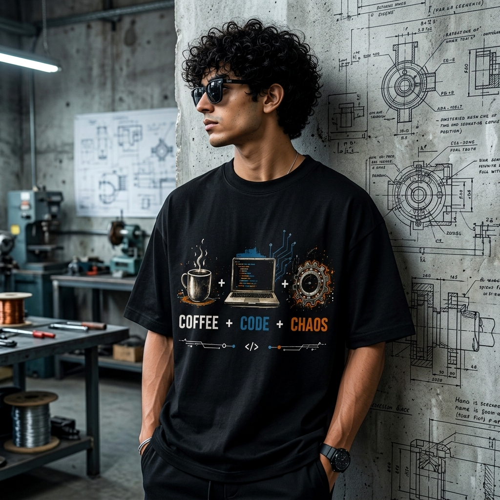 Coffee + Code + Chaos | Premium Oversized Cotton T-Shirt