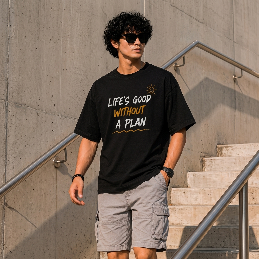 Life's Good Without A Plan. | Premium Oversized Cotton T-Shirt
