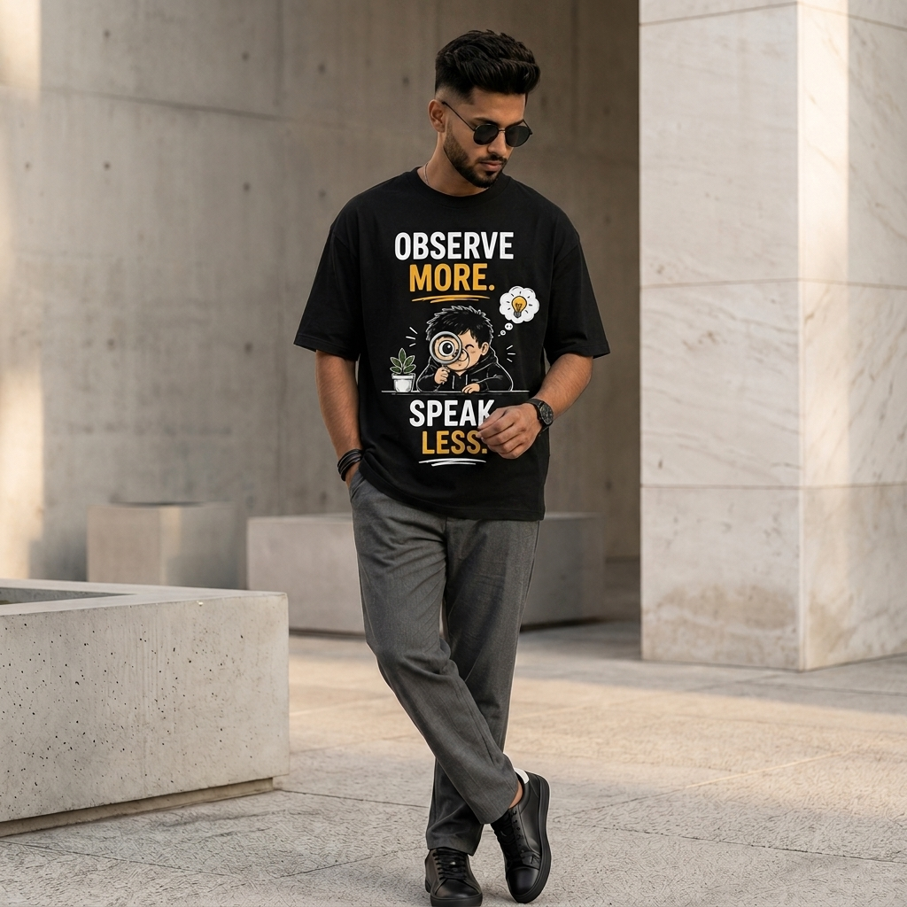 Observe More Speak Less Oversized T-Shirt | Premium Graphic Streetwear | Cotton Tee