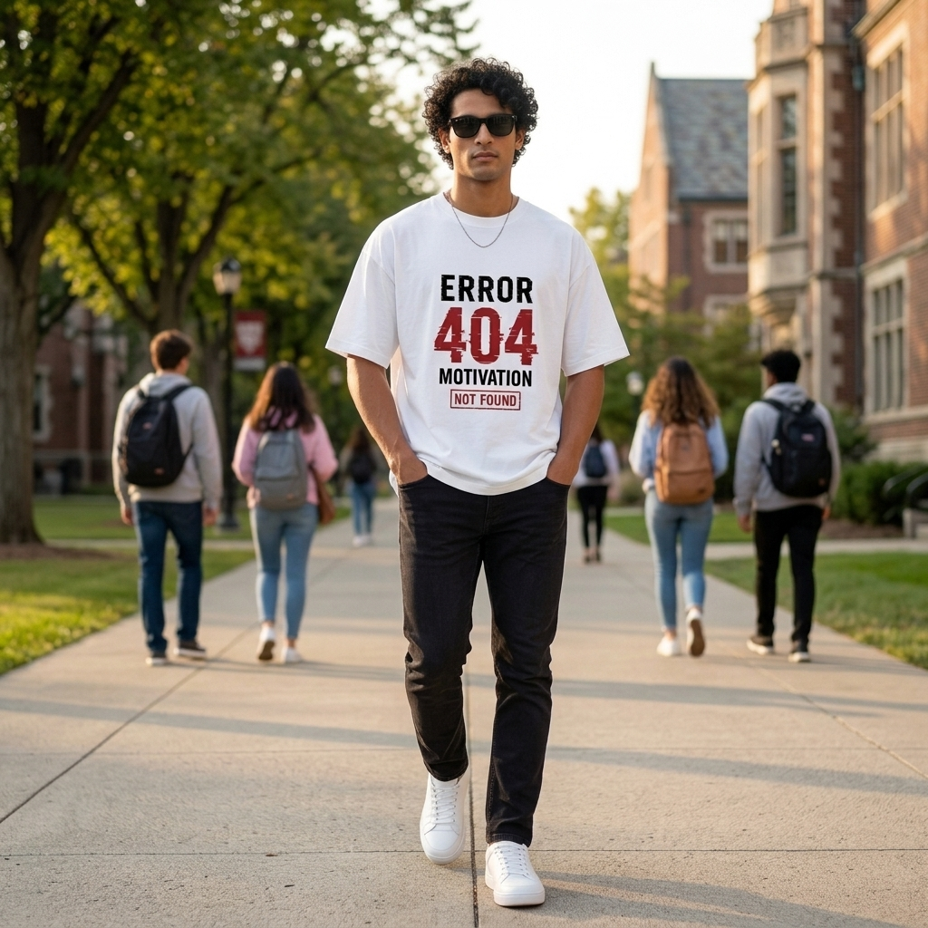 Error 404: Motivation Not Found. | Premium Oversized Cotton T-Shirt