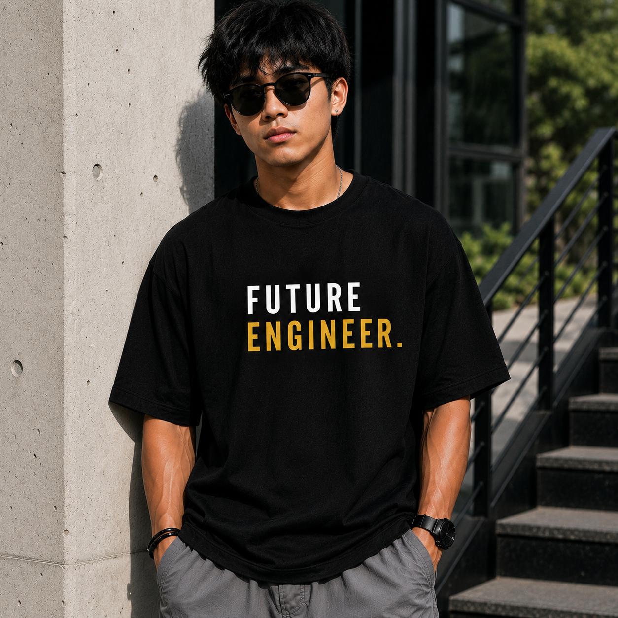 Future Engineer Oversized T-Shirt | Minimal Typography | Premium Cotton