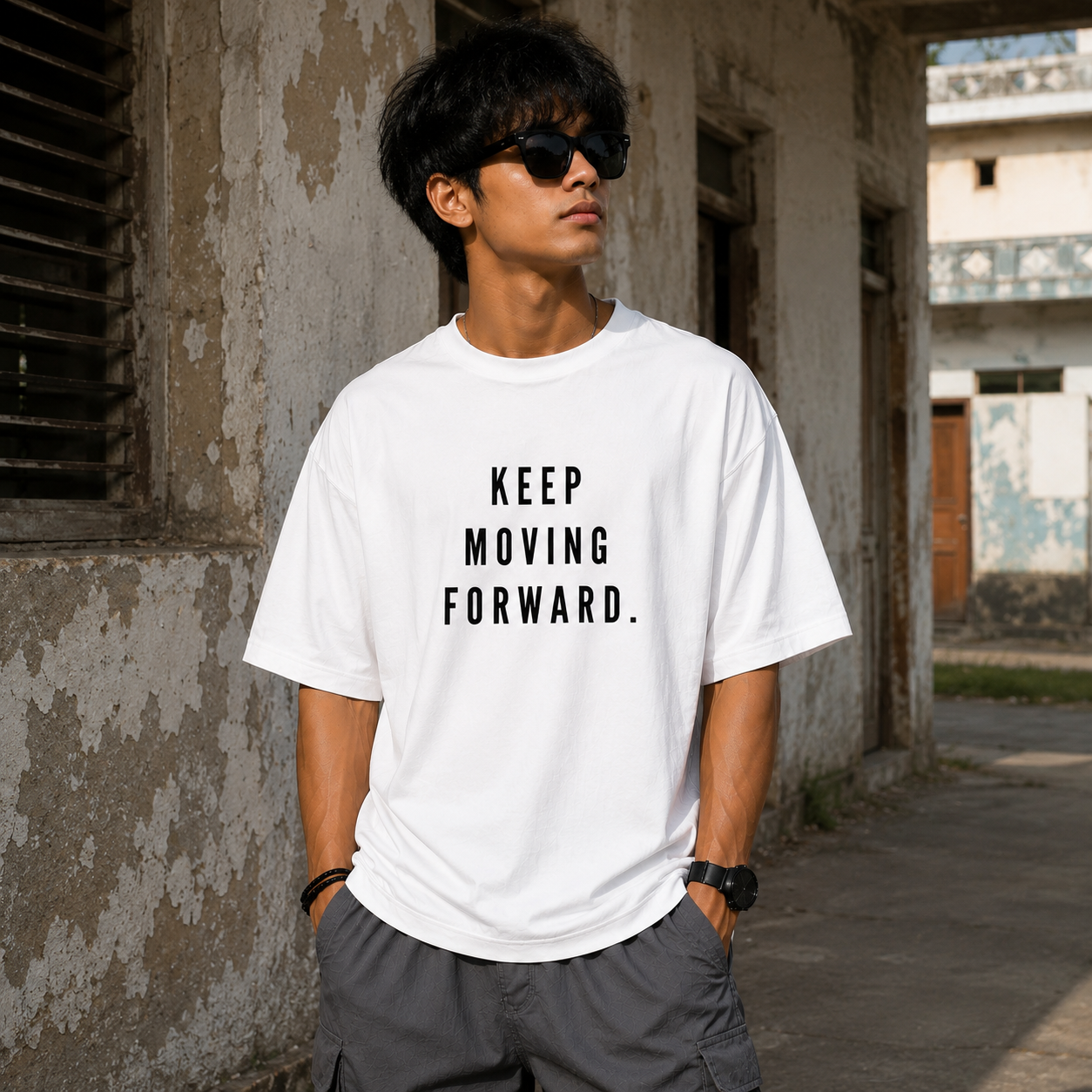 Keep Moving Forward Oversized T-Shirt | Minimal Motivation | Premium Cotton Tee