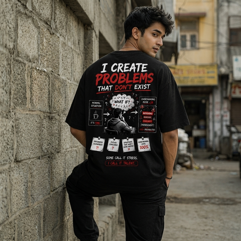 I Create Problems That Don't Exist Oversized T-Shirt | Graphic Back Print | Premium Cotton Streetwear Tee