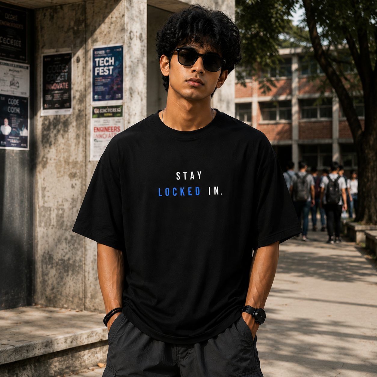 Stay Locked In Oversized T-Shirt | Minimal Motivation | Premium Cotton Tee