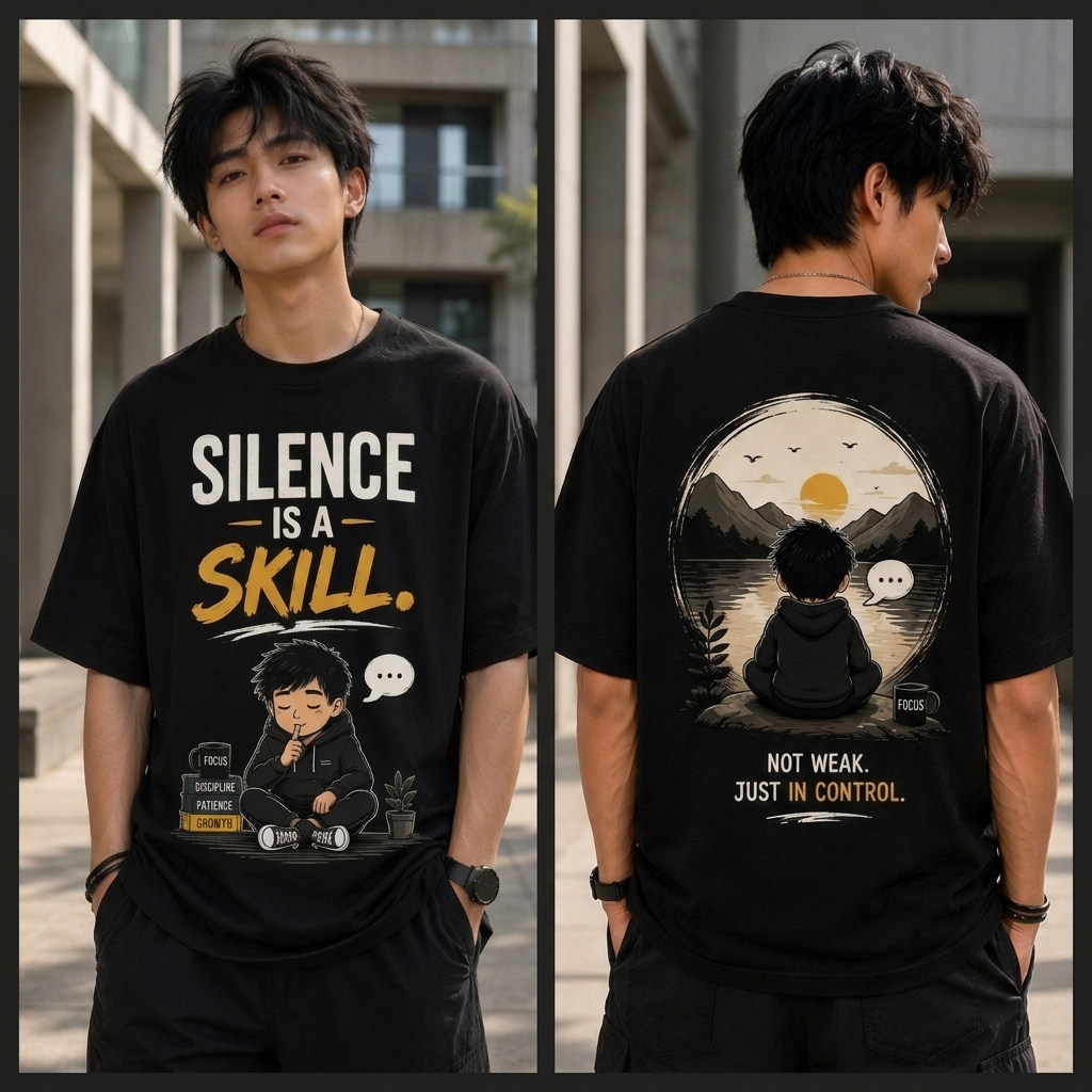 Silence Is A Skill Oversized T-Shirt | Motivational Graphic Tee | Premium Cotton