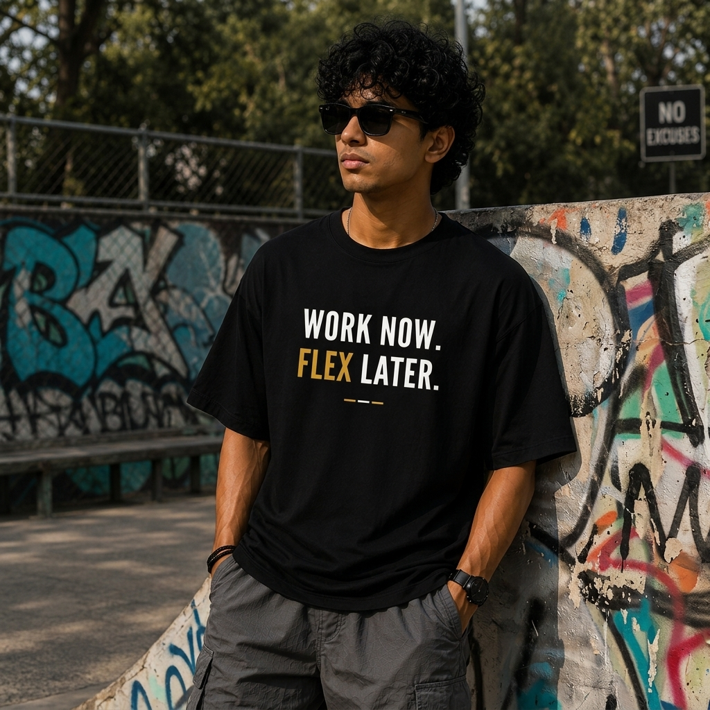 Work Now. Flex Later. Oversized T-Shirt | Minimal Motivation | Premium Cotton Tee