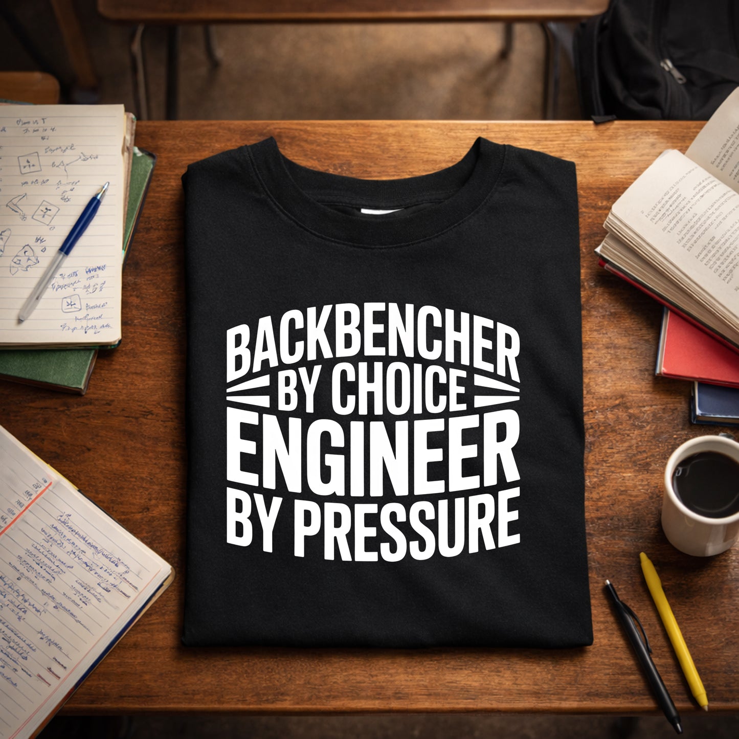 Backbencher Engineer T-Shirt – By Choice & By Pressure Funny College Tee