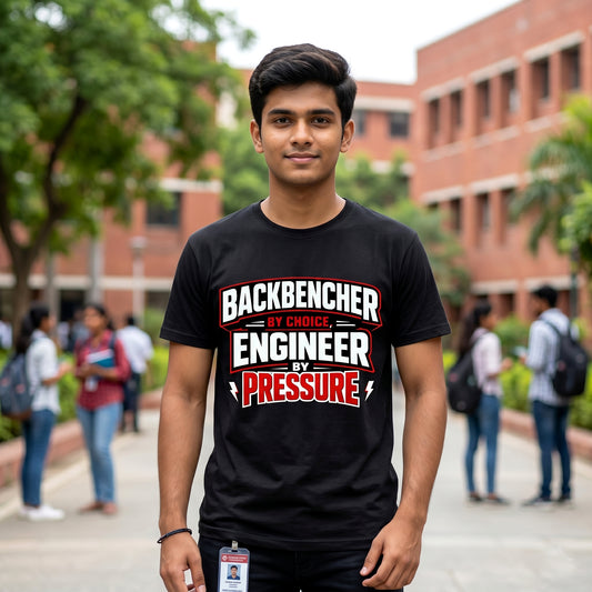 Backbencher By Choice Engineer By Pressure T-Shirt | Funny Student Engineer Tee