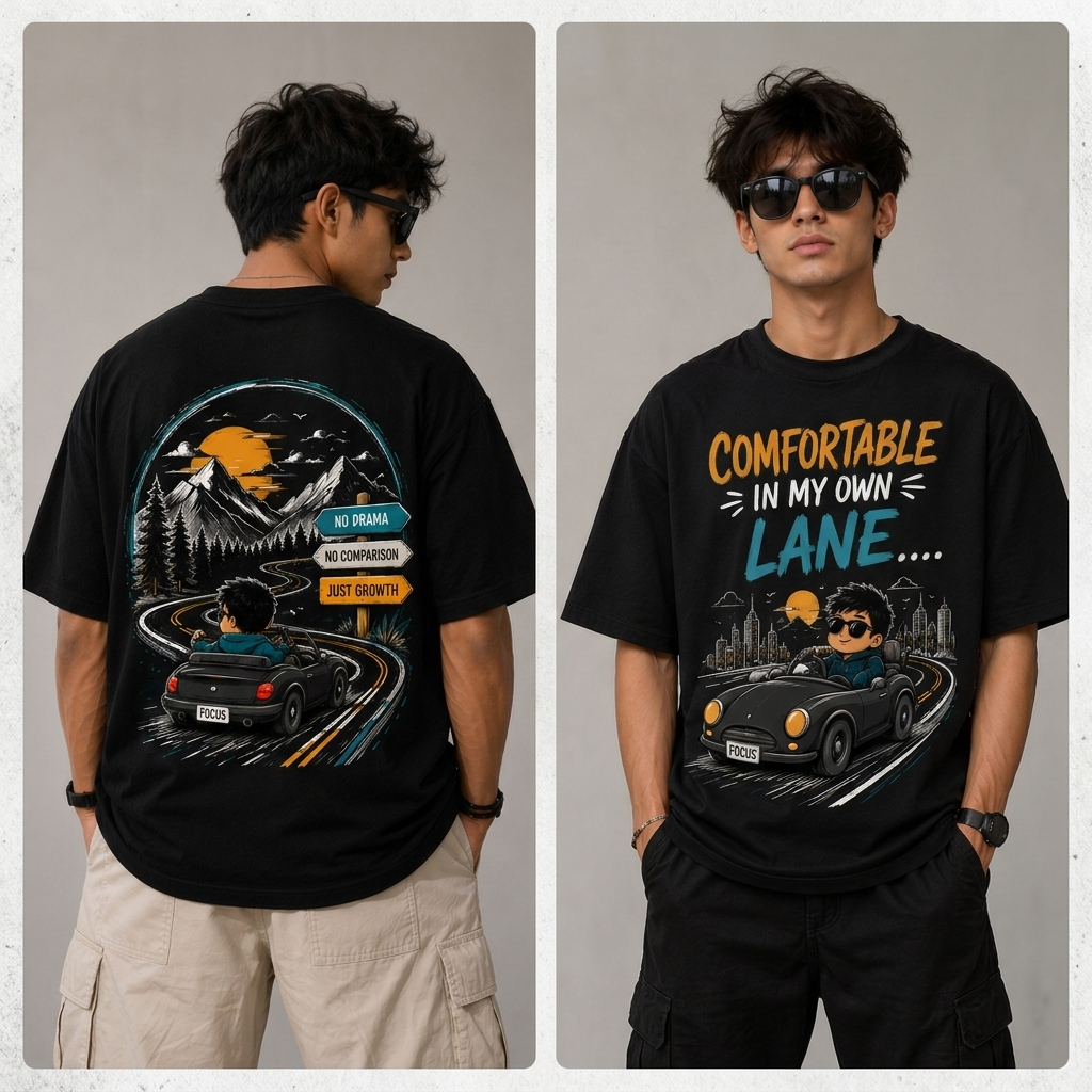 Comfortable In My Own Lane Oversized T-Shirt | Graphic Back Print | Premium Cotton Streetwear Tee