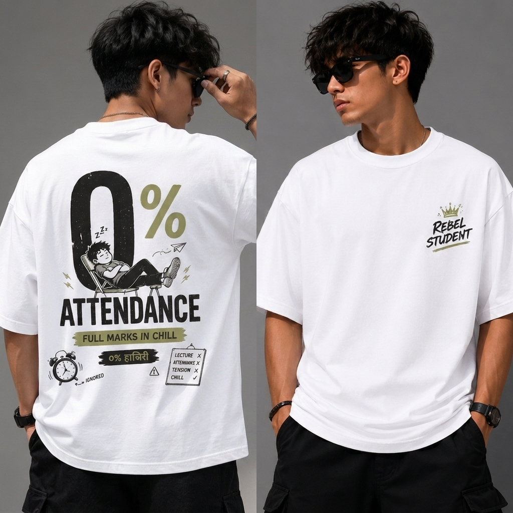 Rebel Student 0% Attendance Oversized T-Shirt | Graphics Collection | Premium Cotton Tee
